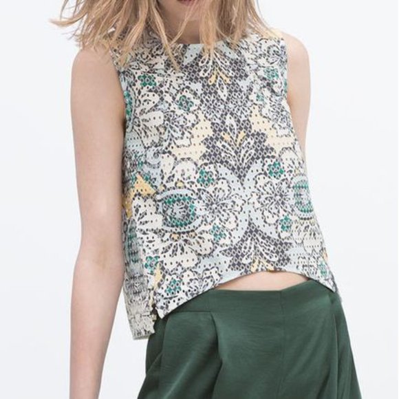Zara Perforated Tank Floral Laser-Cut Cut-Outs Cutouts Sleeveless Blouse Top M - Picture 1 of 10